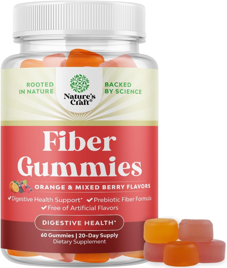 Tasty Prebiotic Fiber Gummies for voksne - High Fiber Supplement Gummies Vitaminer for voksne med Prebiotic Opløselige Chicory Root for Immunity og fordøjelsesstøtte - Ikke GMO Vegan Halal 60 Greve
