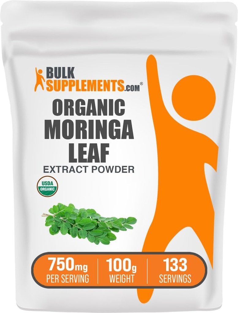BulkSupplements.com Organic Moringa Extract Powder - Superfood Supplement, from Moringa Oleifera - Vegan & Gluten Free, 750mg per Serving, 100g (3,5 oz) (Pack of 1)