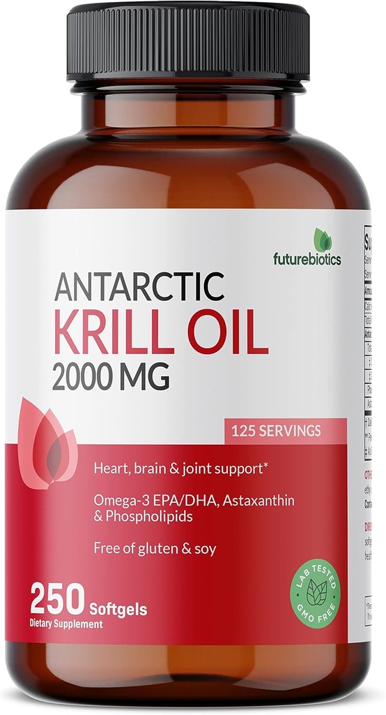 Futurebiotika Antarktis Krill Oil 2000mg med Astaxanthin, Omega- 3s EPA, DHA og Phospholipider - 100% Pure Premium Krill Oil Heavy Metal Testet, Non GMO - 250 Softgels