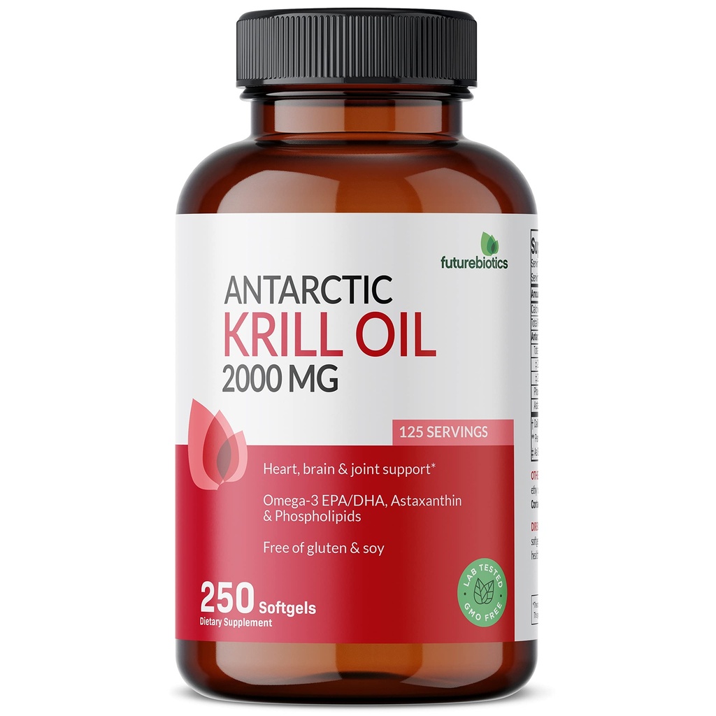 Futurebiotika Antarktis Krill Oil 2000mg med Astaxanthin, Omega- 3s EPA, DHA og Phospholipider - 100% Pure Premium Krill Oil Heavy Metal Testet, Non GMO - 250 Softgels