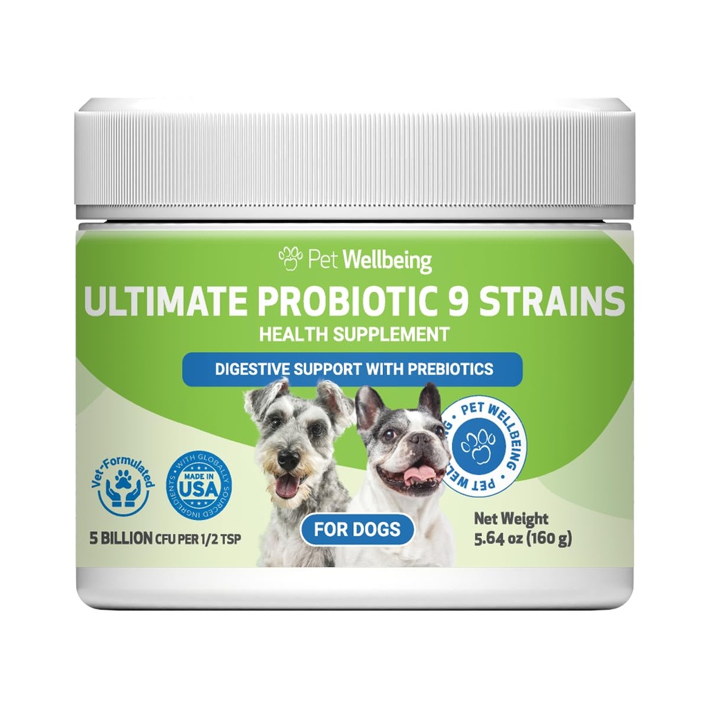 Pet Wellbeing - Ultimate Probiotic 9 Stammer til katte og hunde - Naturlig støtte til fordøjelse og urinveje sundhed 160 Bedste.