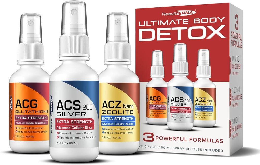 Resultater RNA - Ultimate Body Detox Extra Strength System - ACS 200 Sølv / ACZ Nano Zeolite / ACG Glutathion er klinisk (2 oz - 30 Servere - 2.000mg)