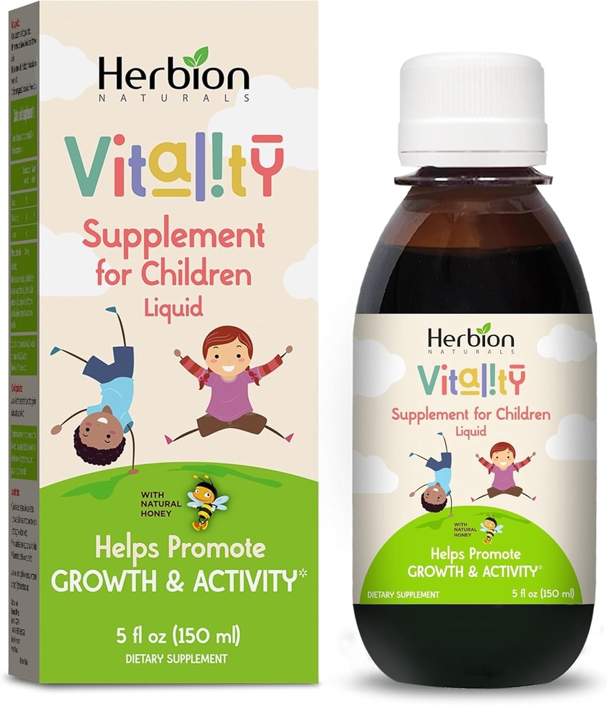 HERBION Naturals Vitality Supplement for børn, fremmer vækst og appetit, Relieves Træthed, Forbedrer mental & fysisk ydeevne, for børn 1 år og derover, 5 Fl Oz (pakke med 1)