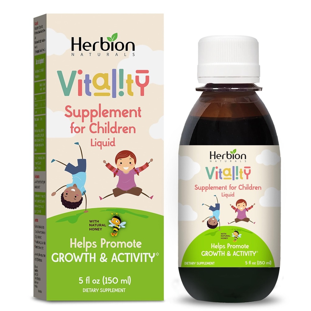 HERBION Naturals Vitality Supplement for børn, fremmer vækst og appetit, Relieves Træthed, Forbedrer mental & fysisk ydeevne, for børn 1 år og derover, 5 Fl Oz (pakke med 1)