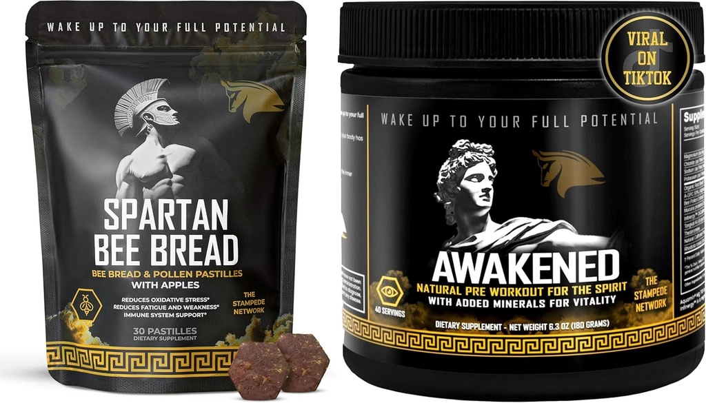 The Stampede Network Awakened Natural Pre Workout Powder & Spartan Bee Brød Chewables Natural Multivitamin Bundle