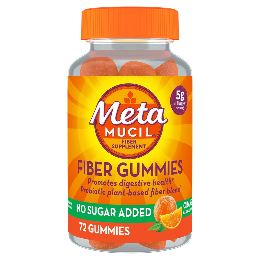 Metamucil Fiber Gummies for voksne, Ingen sukker tilsat orange flavor, 5g Plant baseret Prebiotic Fiber Supplement Blend, 72 Tæl