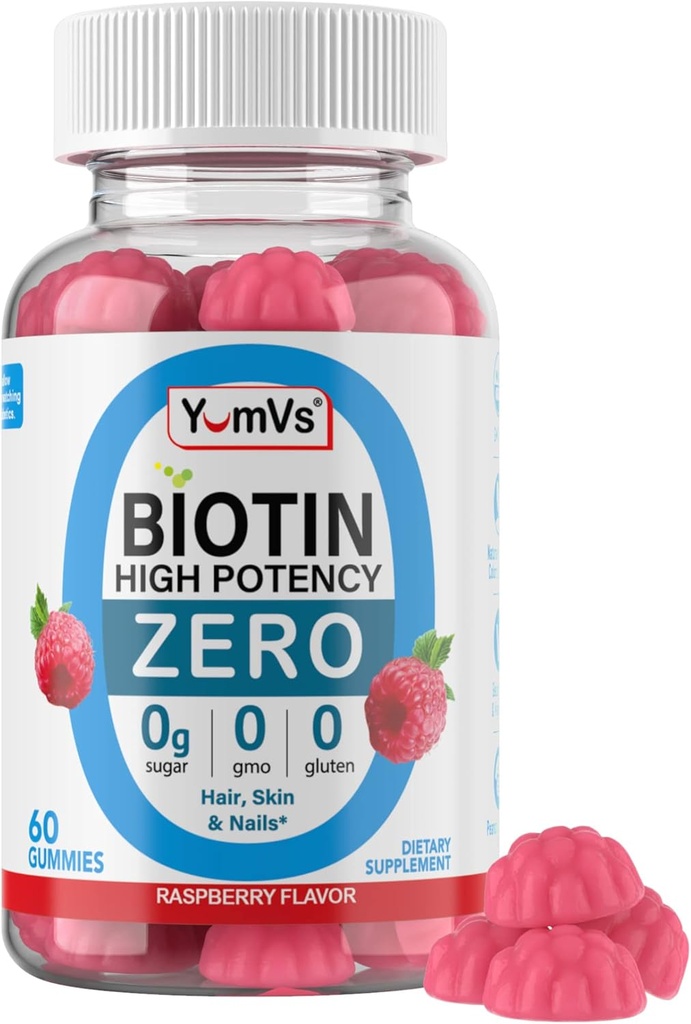 Biotin Gummies Sugar Free - 5.000 mcg høj potens Biotin for hår, hud & negle - Zero Sugar, non-GMO, Gluten Free, Vegansk Hindbær Gummies - 60 Greve