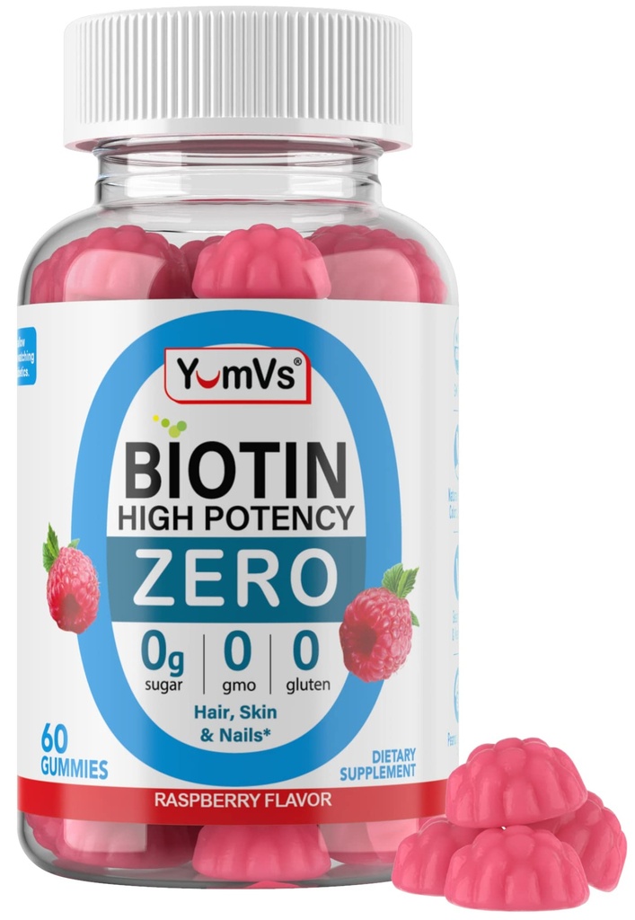 Biotin Gummies Sugar Free - 5.000 mcg høj potens Biotin for hår, hud & negle - Zero Sugar, non-GMO, Gluten Free, Vegansk Hindbær Gummies - 60 Greve