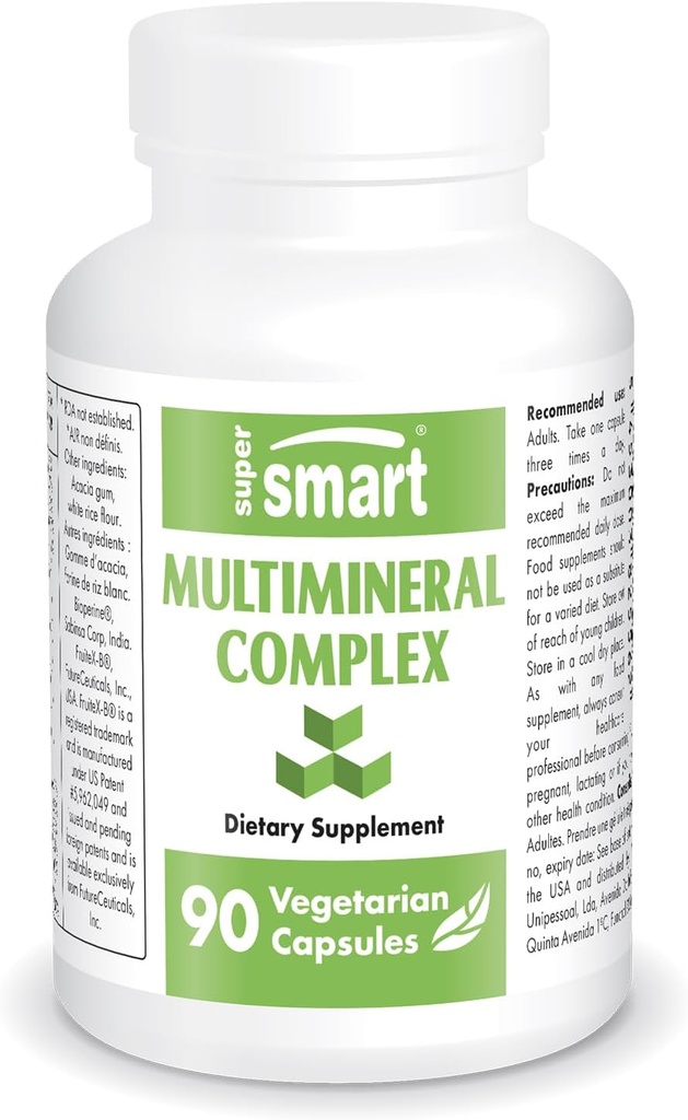 SuperSmart - Multimineral Complex Supplement (Full Spectrum) - med Magnesium, Zink, Bor, Calcium, Chrom, Selenium, Jod, Kalium; Non- GMO & Gluten Free - 90 Vegetariske kapsler