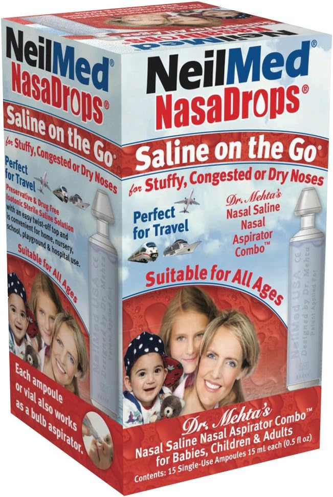 Neil Med NASA Drops Saline Hætteglas, 15 Single- Use Ampules, 0.5 Fl Oz
