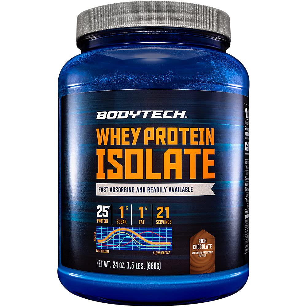 BODYTECH Whey Protein Isolate Powder - 25 gram protein per servering, Ideel til post- workout muskel bygning og vækst, Rich Chokolade Flavor, Indeholder mælk & soja (1,5 pound / 21 Servering)