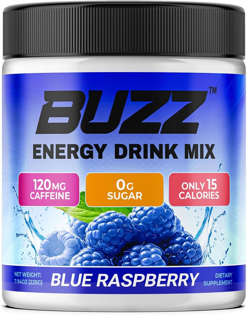 Morgen Buzz Energy Drink Powder - Energi Boost Drink Mix - Sukkerfri energi med antioxidanter - Morgen Kickstart og Sport Nutrition Endurance Produkt - 30 Servering, Blå Hindbær, 8 Ounces