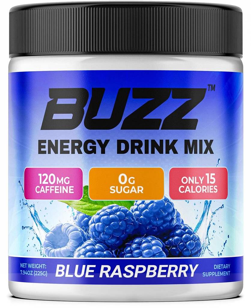 Morgen Buzz Energy Drink Powder - Energi Boost Drink Mix - Sukkerfri energi med antioxidanter - Morgen Kickstart og Sport Nutrition Endurance Produkt - 30 Servering, Blå Hindbær, 8 Ounces