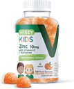 Viteey Zink til børn Gummies 10mg, med C-vitamin & Echinacea - immunforsvar, kraftfuld Natural Antioxidant, Kids Zink Vitamin Supplement - Vegan, Gelatine Free - Tasty Chewable Orange Flavor Gummy