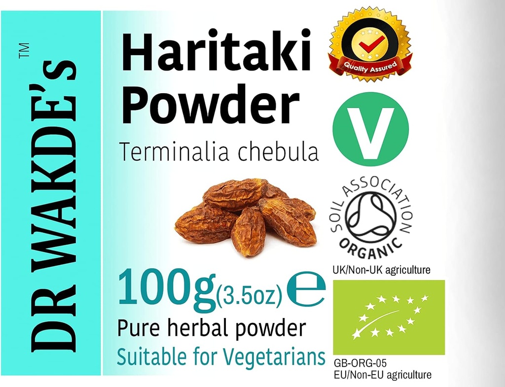 DR WAKDE 's Organic Haritaki Powder (Hirda Mead124; Terminalia Chebula) - 100g (3.5oz) Mead124; Pure, Raw & Tørred Powder Mead124; Ayurvedic Herb Mead124; Vegan Mead124; Nothing Added, Nothing Removed Mead124; Samme dag Dispatch
