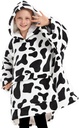 KFOBUO Wearable Blanket Hoodie for Kids Sherpa Mønstre Overdimensioneret Sweatshirt Blanket med Pocket 6-10 År Gamle Pige Dreng Fødselsdagsgaver Cow