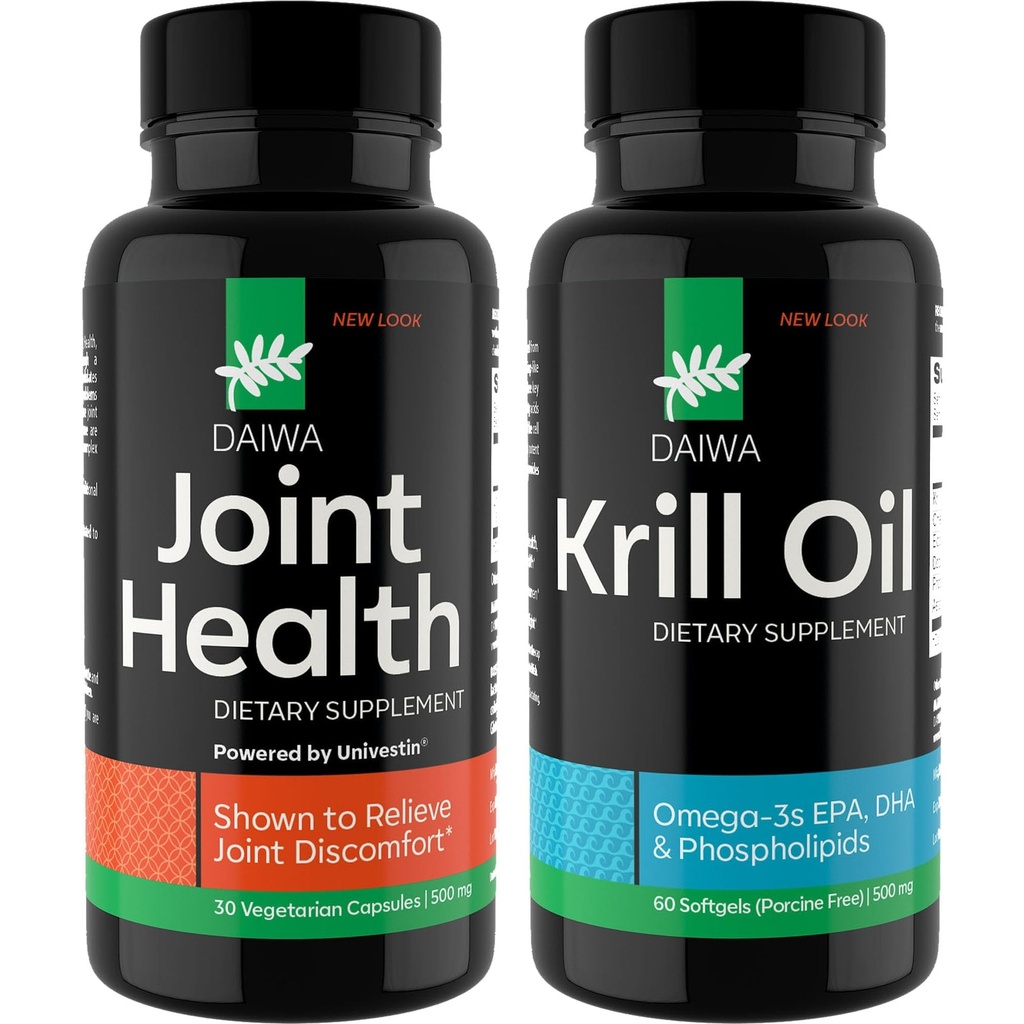 Daiwa Joint and Krill Oil Supplement Pack - Omega 3 Krill Oil Kapsler med urteblend, 2- in-1 Formel