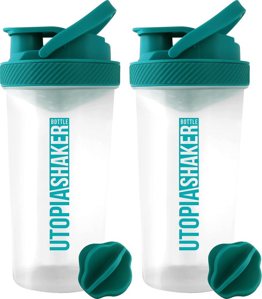Utopia Home Protein Shaker Flaske - (Pakke af 2) 28- Ounce Shaker flasker For Protein Mixes - Fitness Sport Classic Protein Mixer Flaske (Clear / Teal)