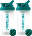 Utopia Home Protein Shaker Flaske - (Pakke af 2) 28- Ounce Shaker flasker For Protein Mixes - Fitness Sport Classic Protein Mixer Flaske (Clear / Teal)