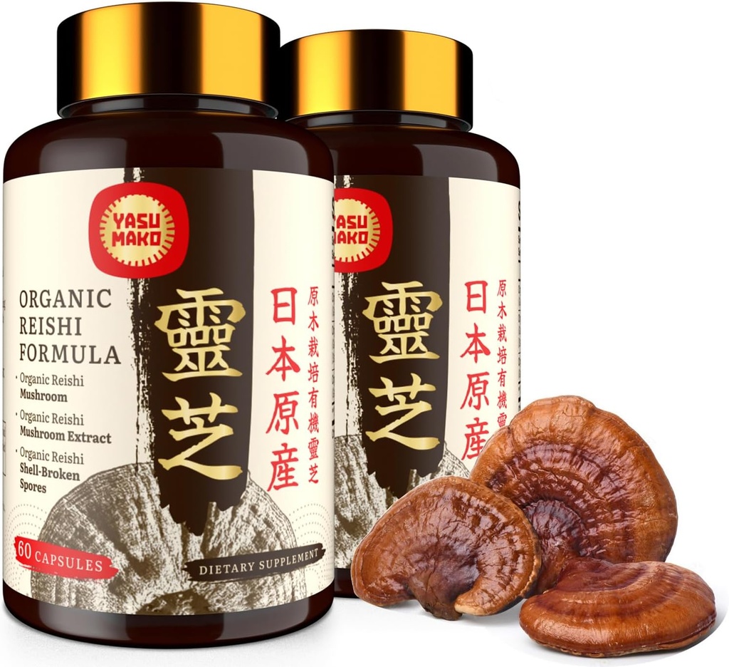 Japansk Reishi Mushroom Supplement 800mg med Reishi Mushroom Extract 500mg & Shell- Broken Spores 200mg, Organic Mushroom Capsules for Immunsystem - Real Fruiting Body (Pack of 2)