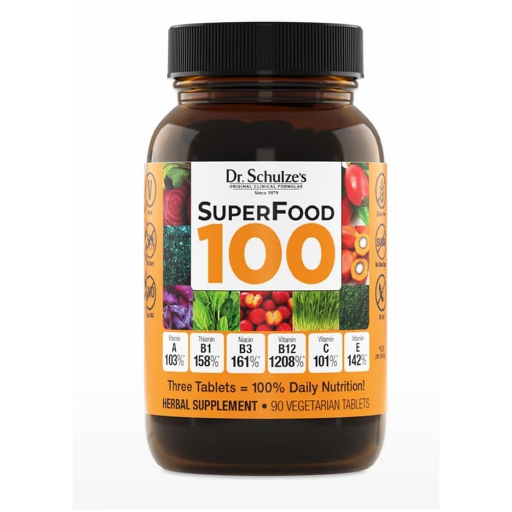 Dr. Schulzes SuperFood 100 - Hver dag Superfood supplement til støtte Samlet Wellness - Mutivitamin Support til cellulær ernæring & energi - Rene ingredienser - Gluten- Free & Dairy- Free - 90 Greve