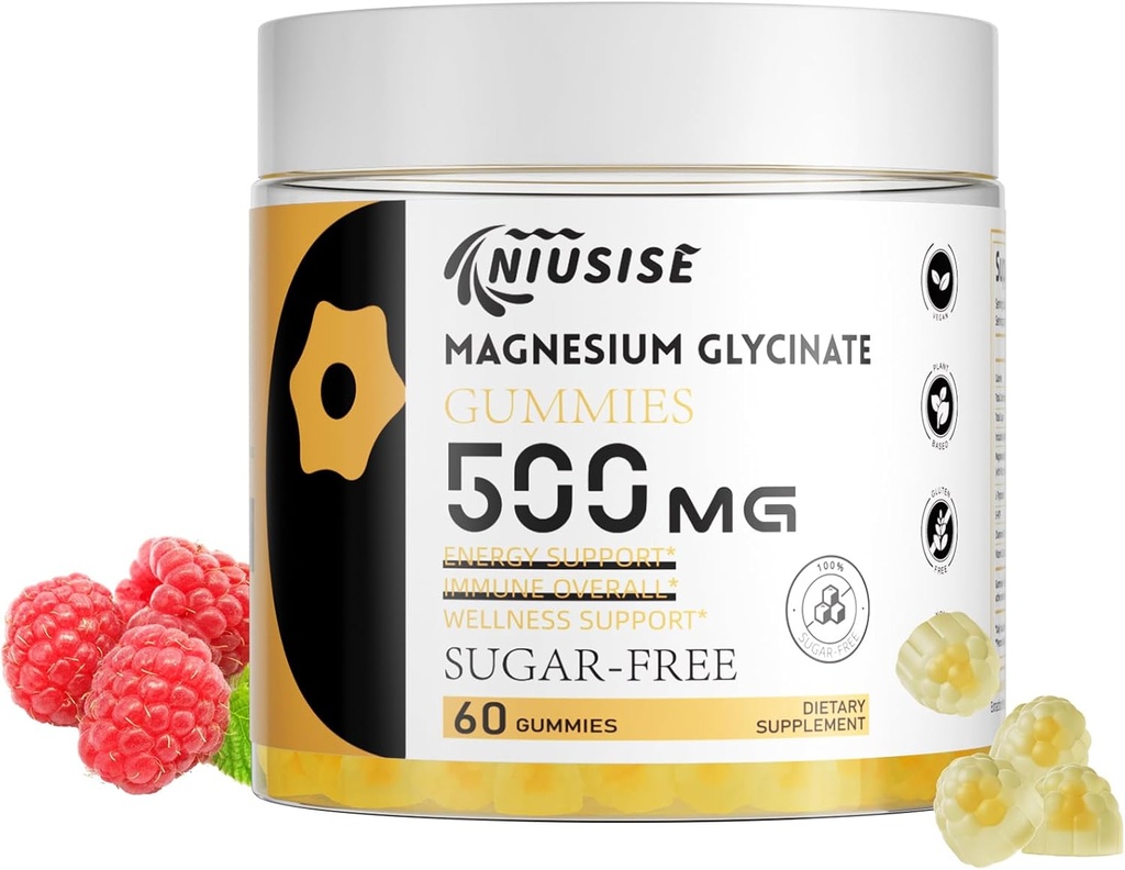 Magnesium Glycinate Gummies 500 mg, Sukkerfri Gummies med L- Tryptophan 500 mg - Magnesium Gummies Supplement Chewable Gummies for Women & Men Vegan, Organic Gummies 60 Greve