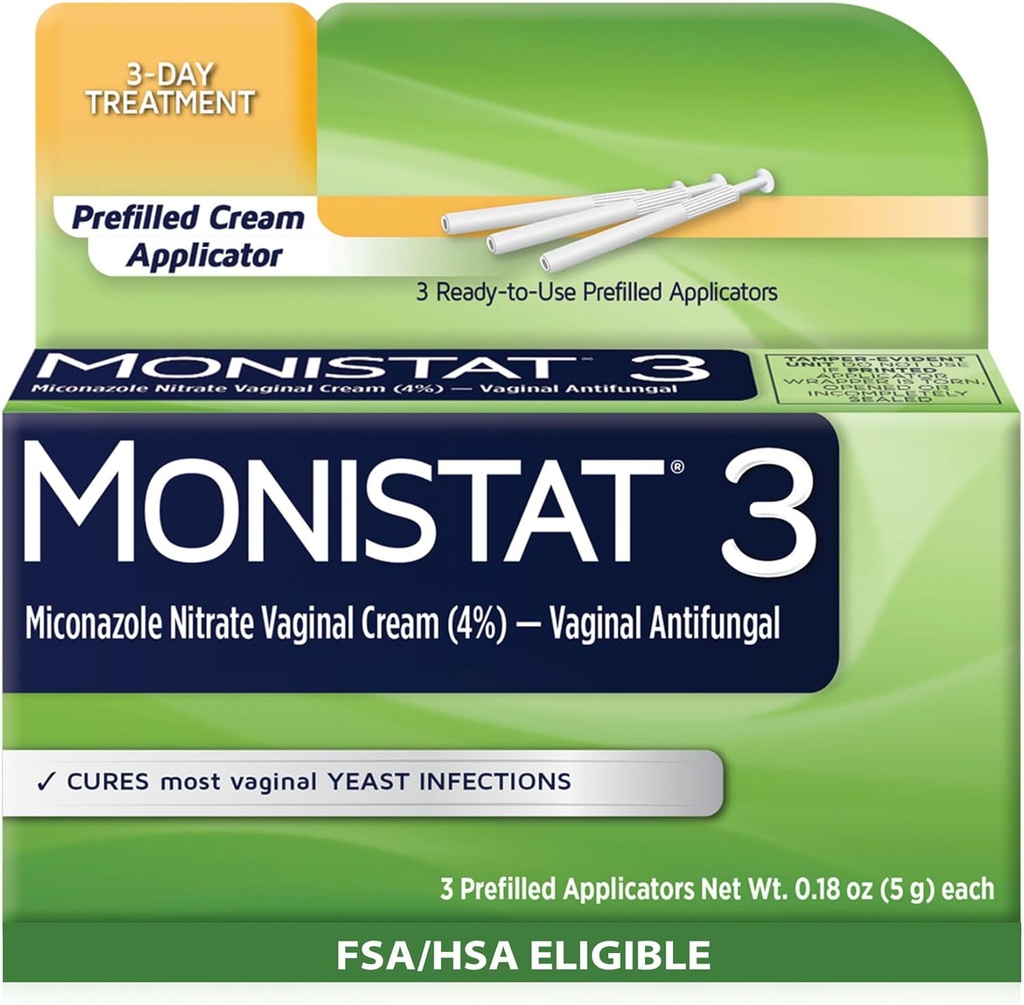 Monistat 3 Dag Gær Infektion Behandling for kvinder, 3 Miconazol Pre- fyldt Cream Applikatorer, 1 pakke