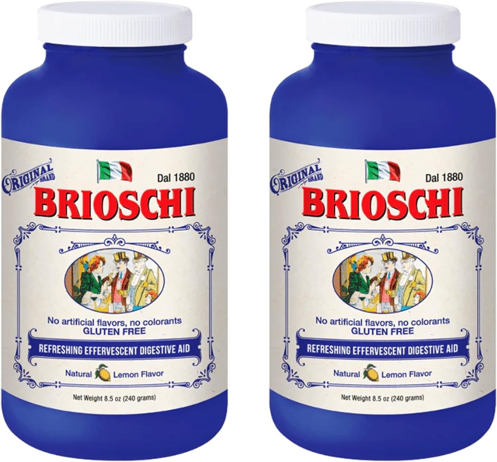 Brioschi Italian Lemon Flavored Effervescent Heartburn, Upset Stomach, Acid Indigestion, 8.5 oz bottle (Pack of 2)