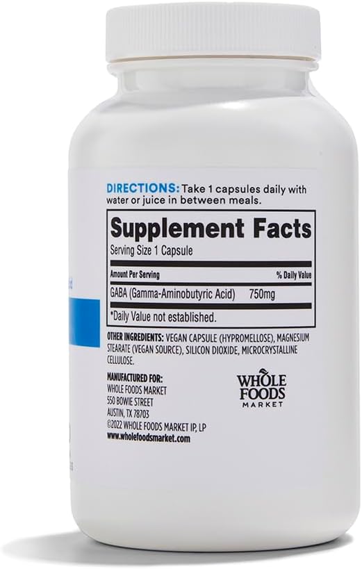 Whole Foods Market, GABA 750Mg, 100 Vegetarkapsler (pakke med 2)