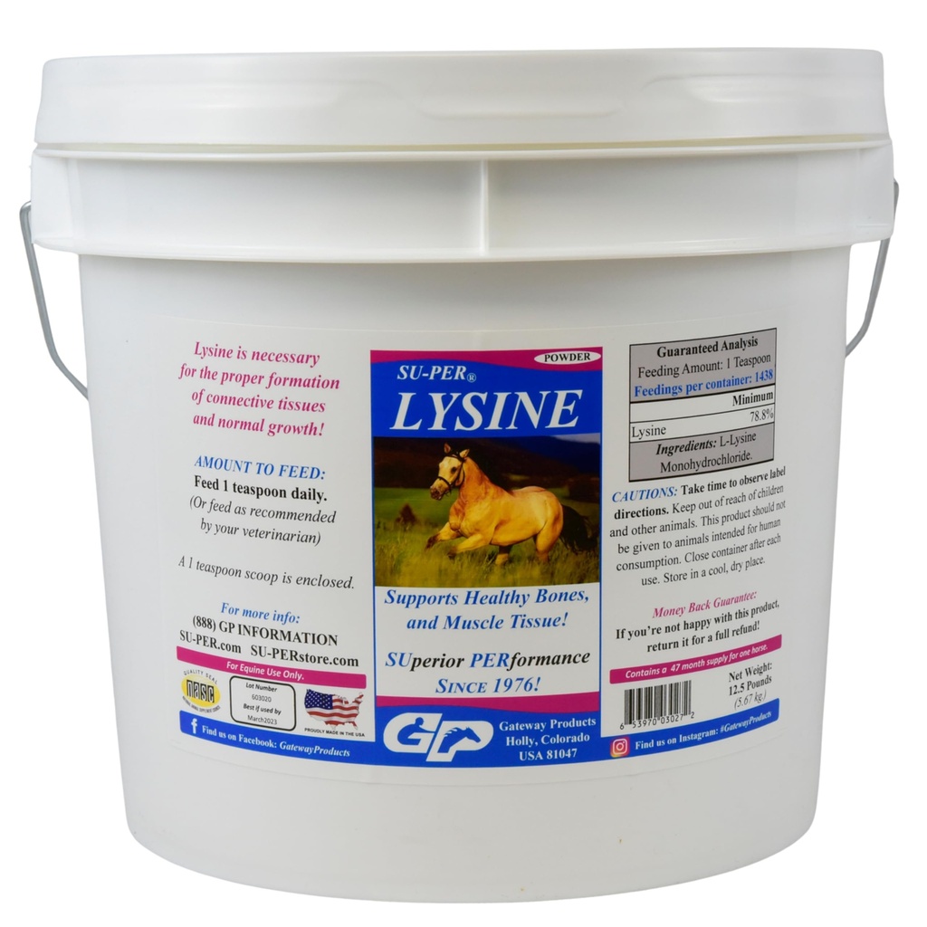 SU- PER Lysin supplement til heste - understøtter sunde knogler og muskelvæv - Equine Essential Aminosyre - 12,5 Pund, 47 Måned Supply