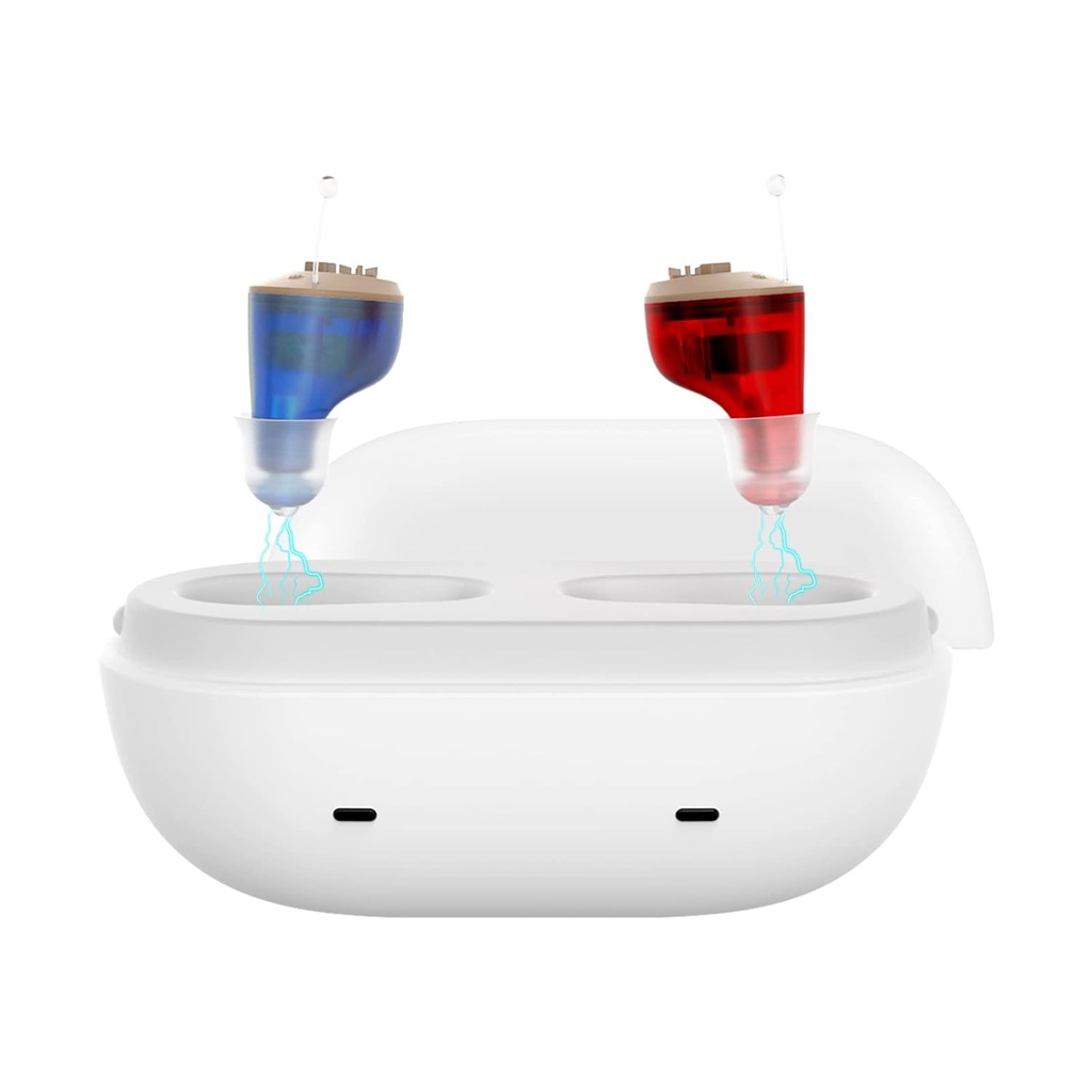 Not Amplifier True Hearing Aids for Seniors Hearing Loss with Noise Cancelling Invisible Rechargeable Hearing Aid with Magnetic Charging Box