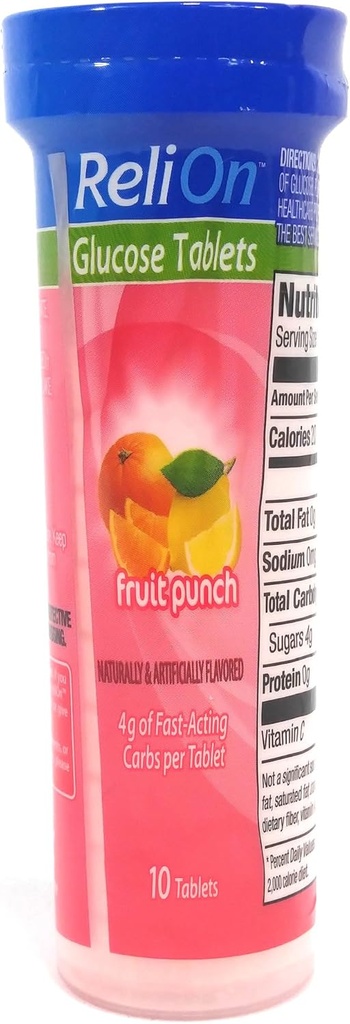 ReliOn Glucose Fruit Punch, 10 tabletter, On- The- Go Tube.