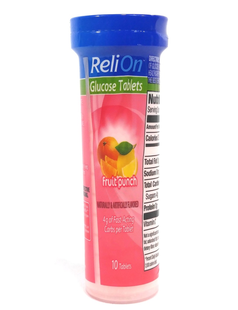 ReliOn Glucose Fruit Punch, 10 tabletter, On- The- Go Tube.