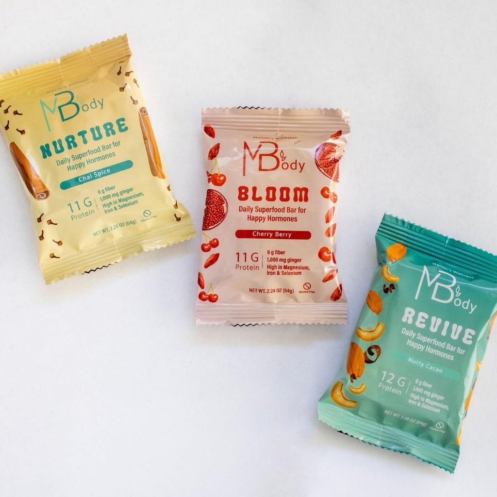Happy Hormone Bars l Protein Cycle Syncing Bars med Organic Ingefær l Promodes Hormone Balance l Understøtter Fertilitet, Egg kvalitet, PMS & Sperm Sundhed (28 pack, Cycle Sync Stack (5 chai krydderi, 9 cherry berry, 14 nutty cacaao))