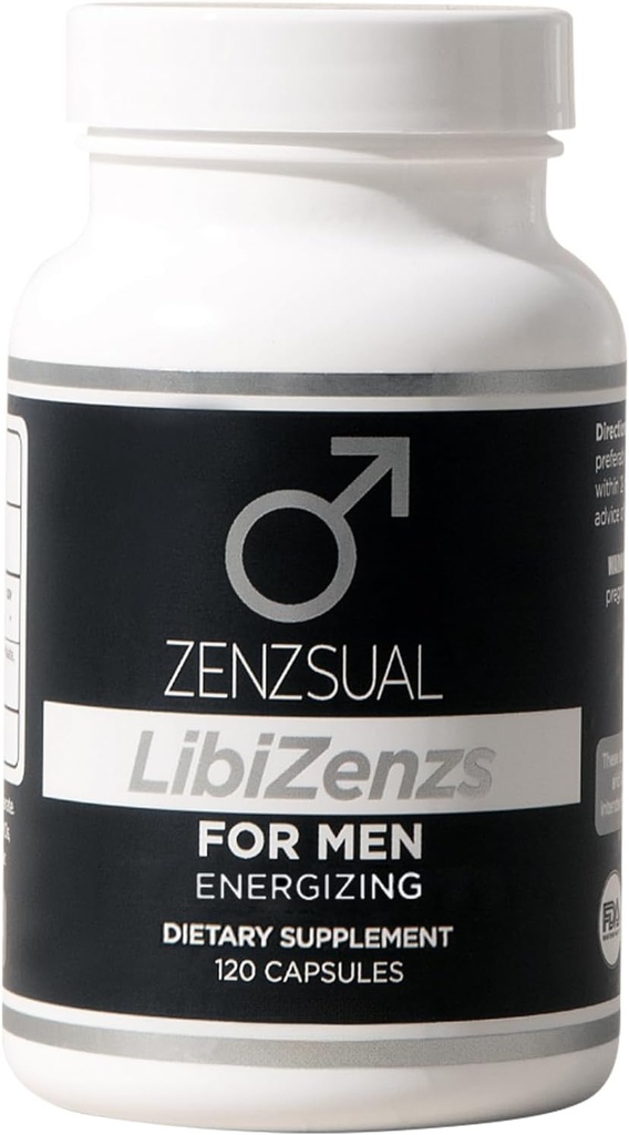 ZENZSUAL LibiZenzs Mænd - Natural Dietary Supplement Blend with Ginseng, Maca Root, Ashwagandha - Øger testosteron niveauer - Gluten Free (120 kapsler)