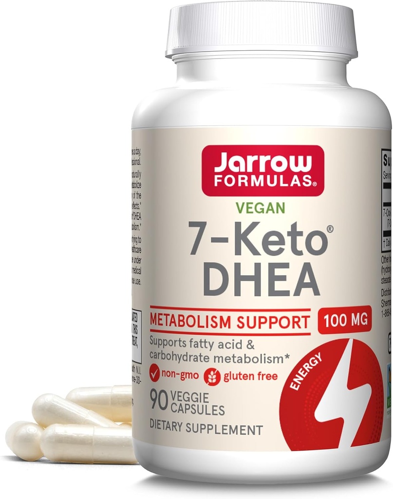 Jarrow Formulas 7- Keto DHEA 100 mg - Op til 90 Servere (Veggie Caps) Kosttilskud - Kulhydrat Metabolisme Support - Non- GMO - Gluten Free - Vegan