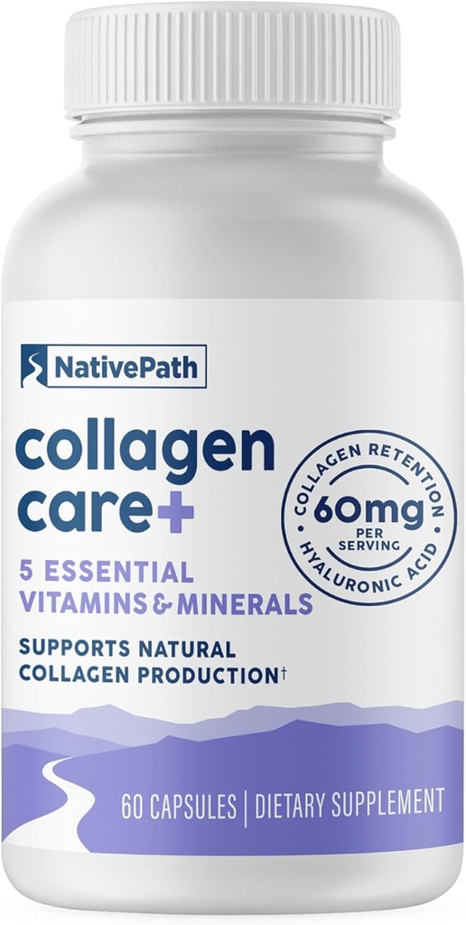 NativePath Collagen Care +, 5 Vitamin Blend med Hyaluronsyre og Boron, der understøtter Collagen for mænd og kvinder, 60 kapsler
