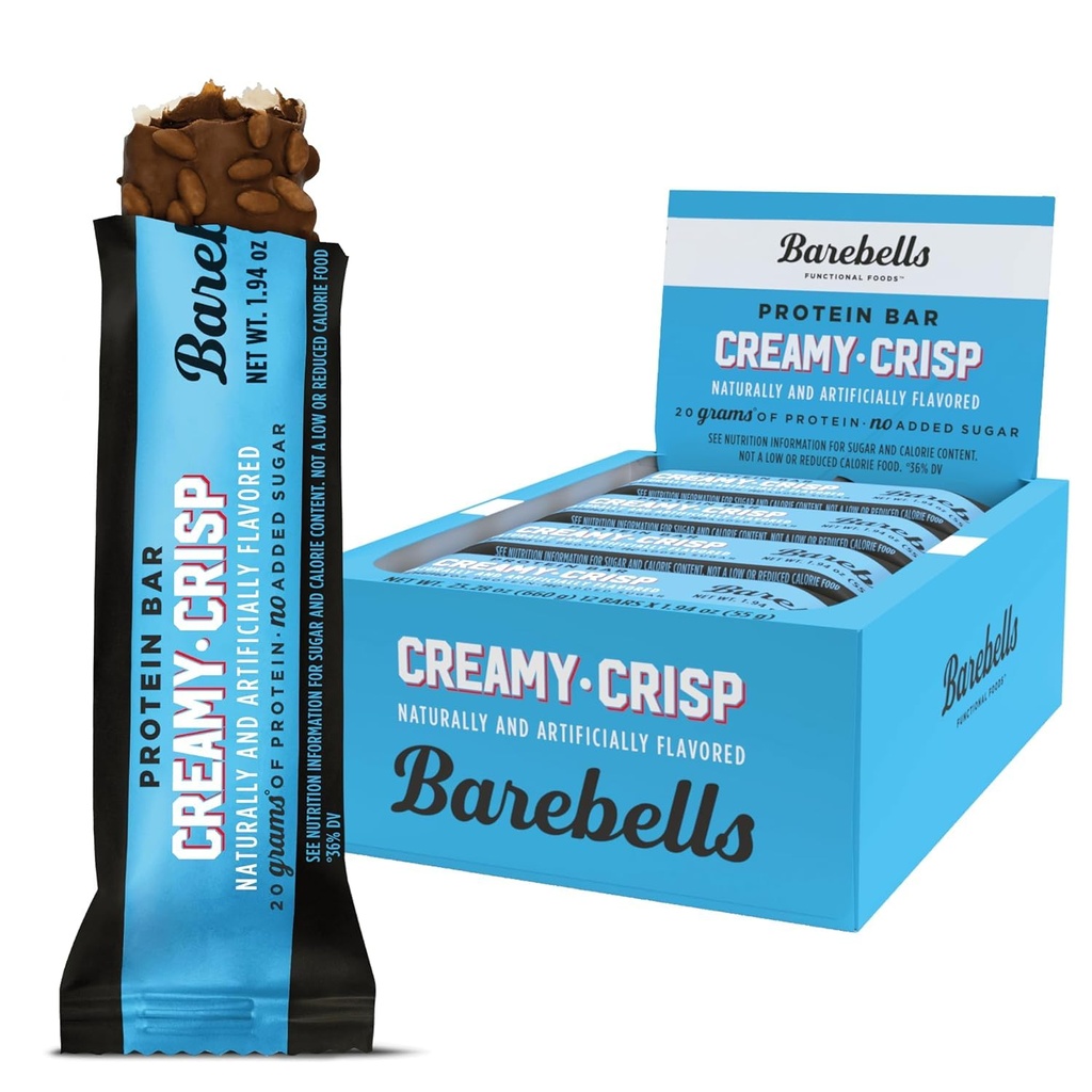 Barebells Protein Bars Creamy Crisp - 12 Greve, 20g High Protein Treats - Chokolade Nutrition Bar med 1g Total Sugars - On- The- Go Breakfast eller Post- Workout Snack
