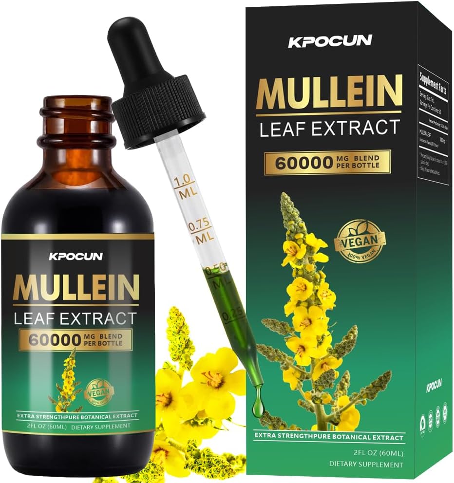 Mullein Drops til Lungs - Lung Cleanse - Leaf Extract - Urtetilskud - Kraftfuld Mullein til immunforsvar, Detox & Respiratory Support - 2 fl oz