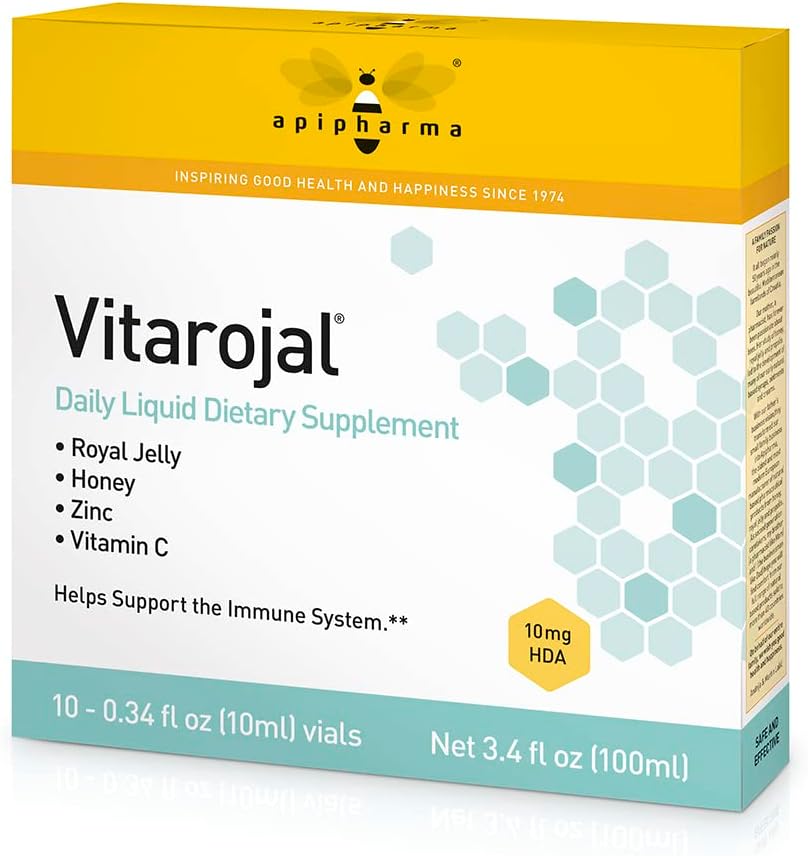 Vitarojal Royal Jelly - med honning, C-vitamin, zink - Støtte dit immunsystem, & fremmer naturlig energi og wellness (10 hætteglas)