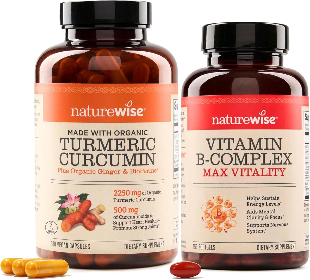 NatureWise Curcumin Gurkemeje 2250mg & B-vitamin Kompleks for kvinder og mænd - 150 Softgel Cellular Energy Mental Clarity Support