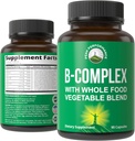B-vitaminkapsler + hel fødevareblanding af 25 grøntsager og frugter til Max Absorption. Bedste Vegan B- Complex supplement med vitamin B1, B2, B3, B5, B6, B7, B9 og B12. 90 kapsler. Energiboost