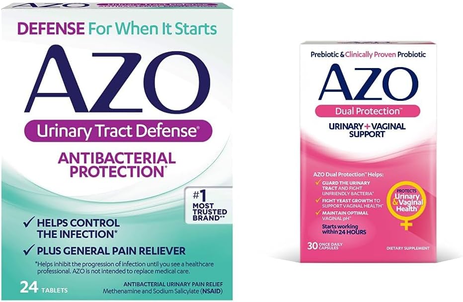 AZO Urinary Tract Defense Antibakteriel Beskyttelse, Hjælper med at kontrollere en UTI indtil du kan se en læge 24 Count + Dual Protection, Urinary + Vaginal Support *, Prebiotic Plus Probiotic, 30 Count