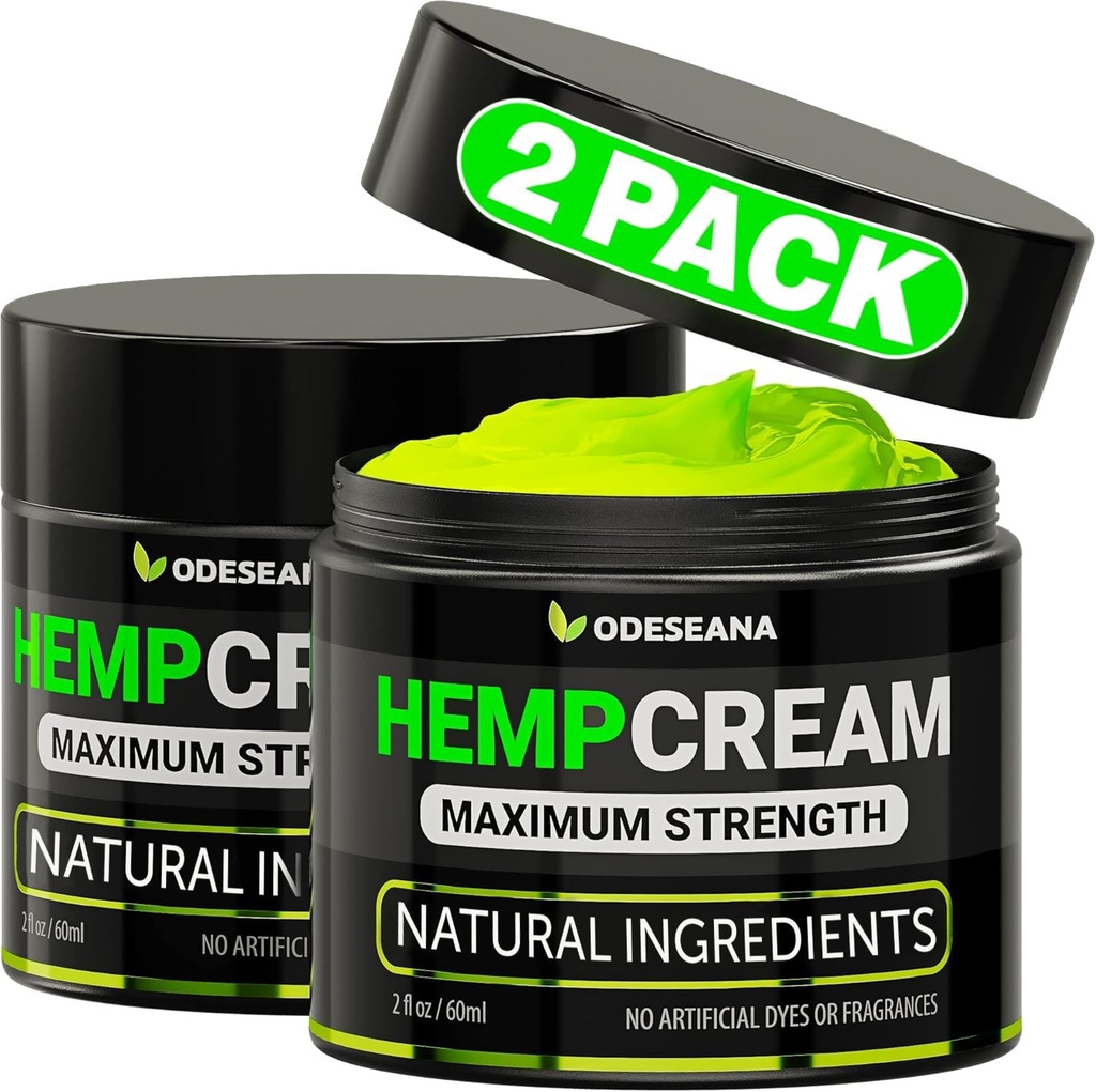 (2 Pack) Naturlig Hamp Cream - Maksimal styrke Gel Rub til Soothe Discomfort - Cream med Hamp Oil, Arnica, MSM, Glucosamin, MSM, Aloe, Gurkemeje, Boswellia - Fast Absorption, Non- Greasy - 4 oz I alt