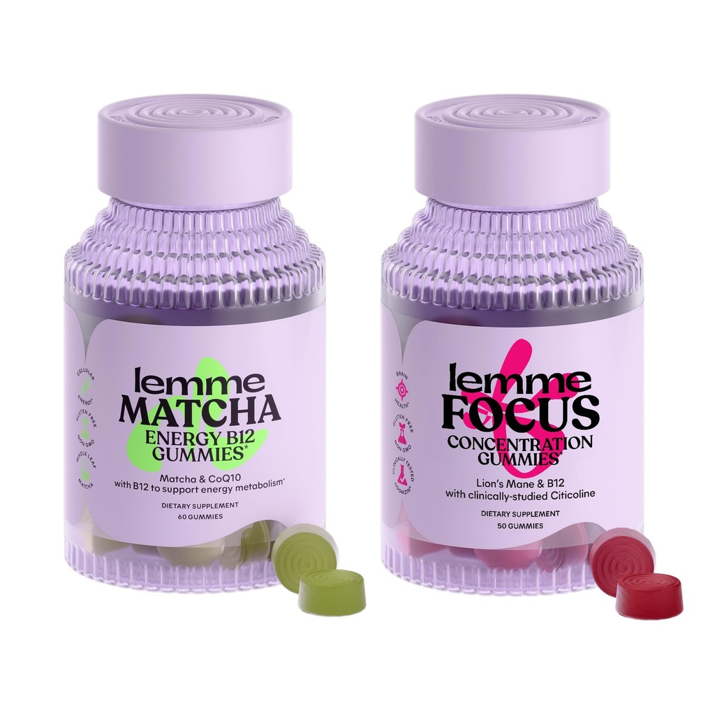 Lemme Matcha & Focus Bundle Buddy 124; Superfood Energy Gummies Buddy 124; B12, Green Tea + CoQ10 Buddy 124; Cognizin Citicoline Buddy 124; Focus & Brain Health Buddy 124; Gluten- Free Buddy 124; Variety Pack of 2