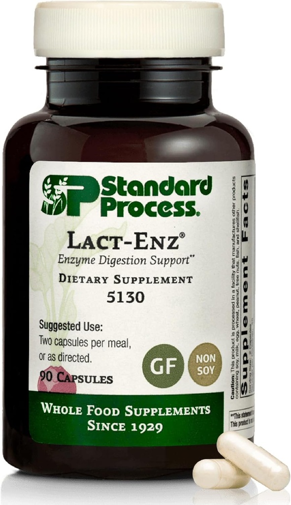 Standard Process Inc. Lact- ENZ - Whole Food immunsupport, fordøjelse og fordøjelsessundhed med Bifidobacterium Longum, Cellulase, Protease, Amylase, Lipase, Maltodextrin og mere - 90 kapsler