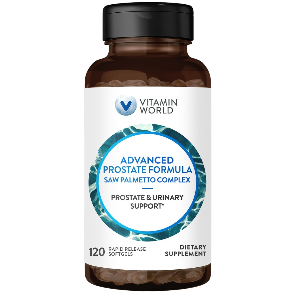 Vitamin World Advanced Prostate Formel Saw Palmetto Complex 120 Softgels, Understøtter Prostate Sundhed, Urinary Health, Rapid- Release, Gluten Free