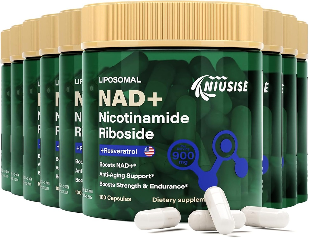 NAD Supplement, NAD Nicotinamid Riboside 900 Mg for mænd og kvinder, Liposomal NAD + Supplement med Nicotinamid Riboside, Resveratrol & Quercetin, Energy, Boost NAD +, 900 Kapsler