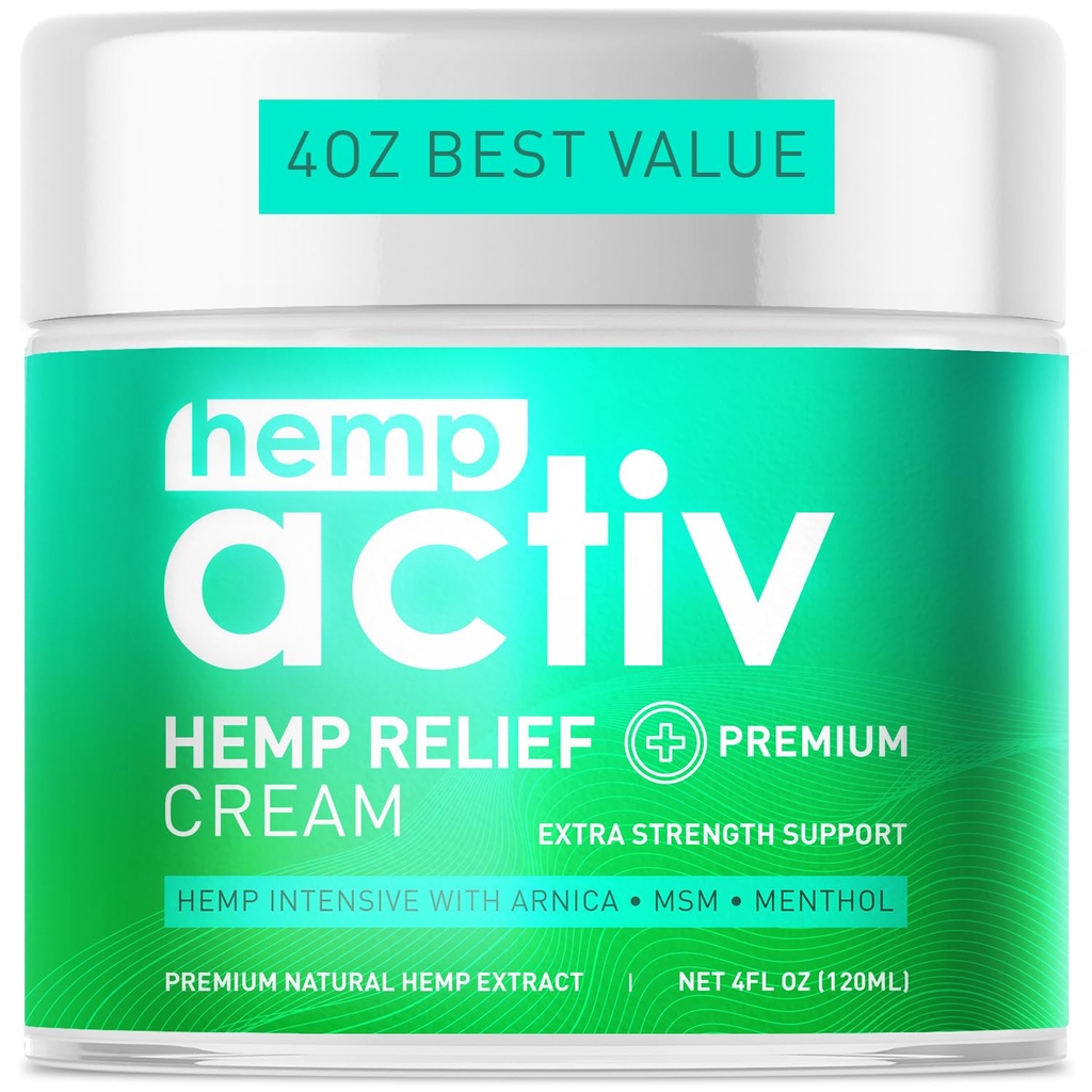Hamp Cream, letvægts fugtgivende formel med Hamp, Menthol, MSM & Arnica, 4 Fl Oz