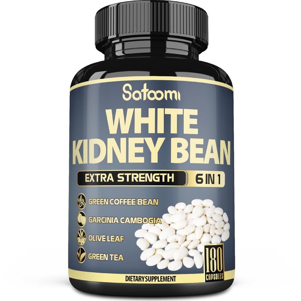 Satomi 6in1 White Nyre Bean Extract Kapsler - 6 måneders levering - Ekstra blend med Olive Leaf, Green Coffee Bean & Green Tea - 180 Tæller